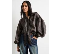 WAREHOUSE Printed Pussybow Tie Neck Blouson Sleeve Blouse, 8, Animal