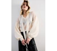 Warehouse Women's Pussybow Tie Neck Blouson Sleeve Blouse in Cream | Size: 6