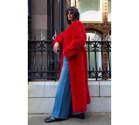 Warehouse Women's Red Maxi Belted Fur Coat | Size: 6