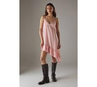 Warehouse Women's Satin Asymmetric Ruffle Mini Strappy Dress in Peach | Size: 14