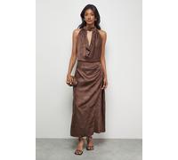 Satin Jacquard Halter Keyhole Front Midi Dress Oasis Chocolate 14