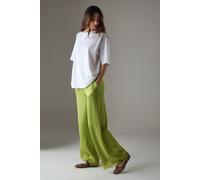 Warehouse Women's Satin Lace Insert High Waisted Wide Leg Trousers in Green | Size: 10 Warehouse Green 10