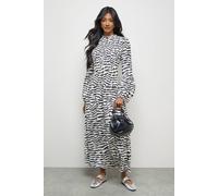Warehouse Women's Satin Shirred Bodice Balloon Sleeve Midi Dress in Mono | Size: 10