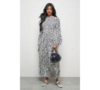 Warehouse Women's Satin Shirred Bodice Balloon Sleeve Midi Dress in Mono | Size: 12 Warehouse Mono 12