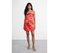 Warehouse Women's Satin Strapless Placement Floral Print Mini Dress in Red | Size: 12 Warehouse Red 12