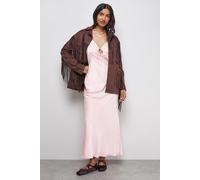 Warehouse Women's Satin Strappy Tie Front Maxi Slip Dress in Peach | Size: 8 Warehouse Peach 8