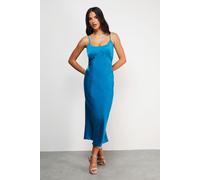 Warehouse Satin Tie Bust Seam Strappy Midi Slip Dress In Blue blue 12