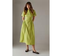 Warehouse Women's Seersucker Organza Godet Side Puff Sleeve Midi Dress in Chartreuse | Size: 14 Warehouse Chartreuse 14