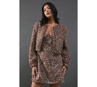 Sequin Boucle Cardigan Bomber Jacket Warehouse Brown 8