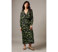 Warehouse Women's Shadow Stripe Batwing Plunge Neck Midi Dress in Floral | Size: 8