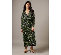 Warehouse Women's Shadow Stripe Batwing Plunge Neck Midi Dress in Floral | Size: 8 Warehouse Floral 8