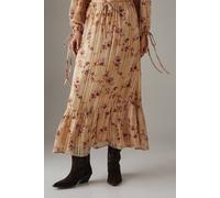Warehouse Women's Shadow Stripe Drawstring Waist Tier Maxi Skirt in Floral | Size: 12