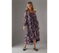 Warehouse Women's Shadow Stripe Ruffle Square Neck Smock Midi Dress in Pink | Size: 10