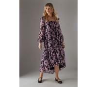 Warehouse Women's Shadow Stripe Ruffle Square Neck Smock Midi Dress in Pink | Size: 12 Warehouse Pink 12