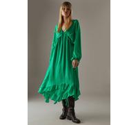 Warehouse Women's Shadow Stripe Volume Sleeve Hanky Hem Midaxi Dress in Green | Size: 8