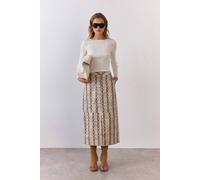 Warehouse Women's Snake Print Faux Leather Midi Skirt in Cream | Size: 12