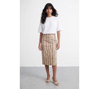 Warehouse Women's Snake Print Faux Leather Midi Skirt in Cream | Size: 16