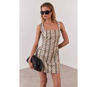 Warehouse Women's Snake Print Faux Leather Mini Dress in Cream | Size: 16
