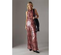 Warehouse Women's Snake Sequin Cowl Neck Drop Waist Jumpsuit in Orange | Size: 14