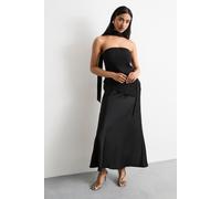 Warehouse Women's Strapless Structured Bodice Satin Midi Dress in Black | Size: 16 Warehouse Black 16
