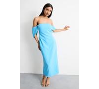 Warehouse Women's Stretch Crepe Bardot Column Midi Dress in Blue | Size: 8