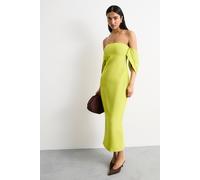 Warehouse Women's Stretch Crepe Bardot Column Midi Dress in Chartreuse | Size: 16