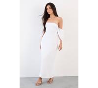 Warehouse Women's Stretch Crepe Bardot Column Midi Dress in Ivory | Size: 6