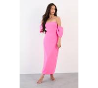 Warehouse Women's Stretch Crepe Bardot Column Midi Dress in Pink | Size: 6