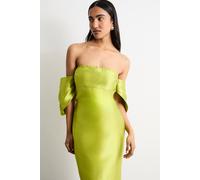 Warehouse Women's Structured Puff Sleeve Bardot Midi Dress in Chartreuse | Size: 8 Warehouse Chartreuse 8