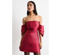 Warehouse Women's Structured Puff Sleeve Bardot Mini Dress in Dark Red | Size: 10 Warehouse Dark Red 10