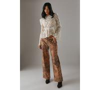 Warehouse Women's Suedette Sequin Lace Up Trouser in Brown | Size: 8 Warehouse Brown 8