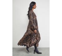 Textured Organza Wrap Tier Smock Midi Dress Warehouse Animal 10