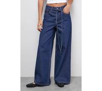 Warehouse Women's Tie Waist Wide Leg Denim Jeans in Indigo | Size: 10