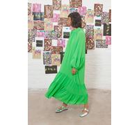 Warehouse Women's Tony Chiffon High Neck Tier Smock Midi Dress in Bright Green | Size: 8 Warehouse Bright Green 8