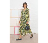 Warehouse Women's Tony Chiffon Plunge Neck Asymmetric Hem Midi Dress in Zebra | Size: 14 Warehouse Zebra 14