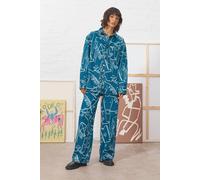 Warehouse Women's Tony Printed Wide Leg Denim Jeans Co-ord in Mid Blue | Size: 12