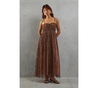 Warehouse Women's Tulle Animal Print Strappy Bandeau Maxi Dress in Neutral | Size: 10 Warehouse Neutral 10