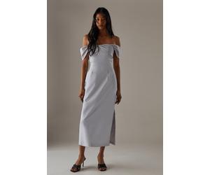 Warehouse Women's Twist Bandeau Column Dress in Ice Grey | Size: 12
