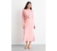 Warehouse Women's Twist Front Cut Out Bias Cut Midi Dress in Peach | Size: 18