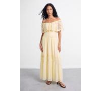 Warehouse Women's V Neck Ruffle Tulle Embroidered Maxi Dress in Lemon | Size: 10 Warehouse Lemon 10