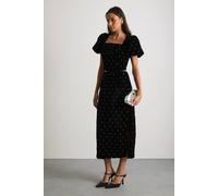 Warehouse Women's Velvet Embellished Pencil Midi Skirt in Black | Size: 16