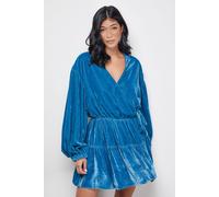 Warehouse Women's Velvet Wrap Mini Smock Dress in Teal | Size: 10 Warehouse Teal 10