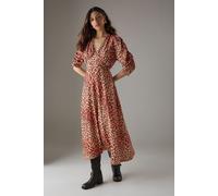 Warehouse Women's Viscose Leopard V Neck Puff Sleeve Midi Dress | Size: 8 Warehouse Leopard 8