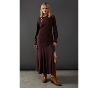 Warehouse Women's Viscose Twill Tie Shoulder Circle Tier Hem Midi Dress in Chocolate | Size: 8 Warehouse Chocolate 8