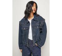 Warehouse Women's Whipstitch Detail Washed Denim Jacket in Vintage Wash | Size: 12 Warehouse Vintage Wash 12