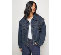 Warehouse Women's Whipstitch Detail Washed Denim Jacket in Vintage Wash | Size: 6