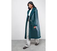 Warehouse Women's Whipstitch Faux Leather Shearling Coat in Petrol | Size: 8 Warehouse Petrol 8