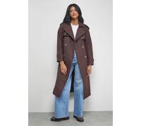 Warehouse Women's Wool Mix Belted Trench Coat in Chocolate | Size: 12 Warehouse Chocolate 12