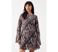 Warehouse Women's Zebra Burnout Chiffon Bias Tie Back Mini Dress in Brown | Size: 8