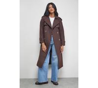 Warehouse Women's Wool Mix Belted Trench Coat in Chocolate | Size: 16